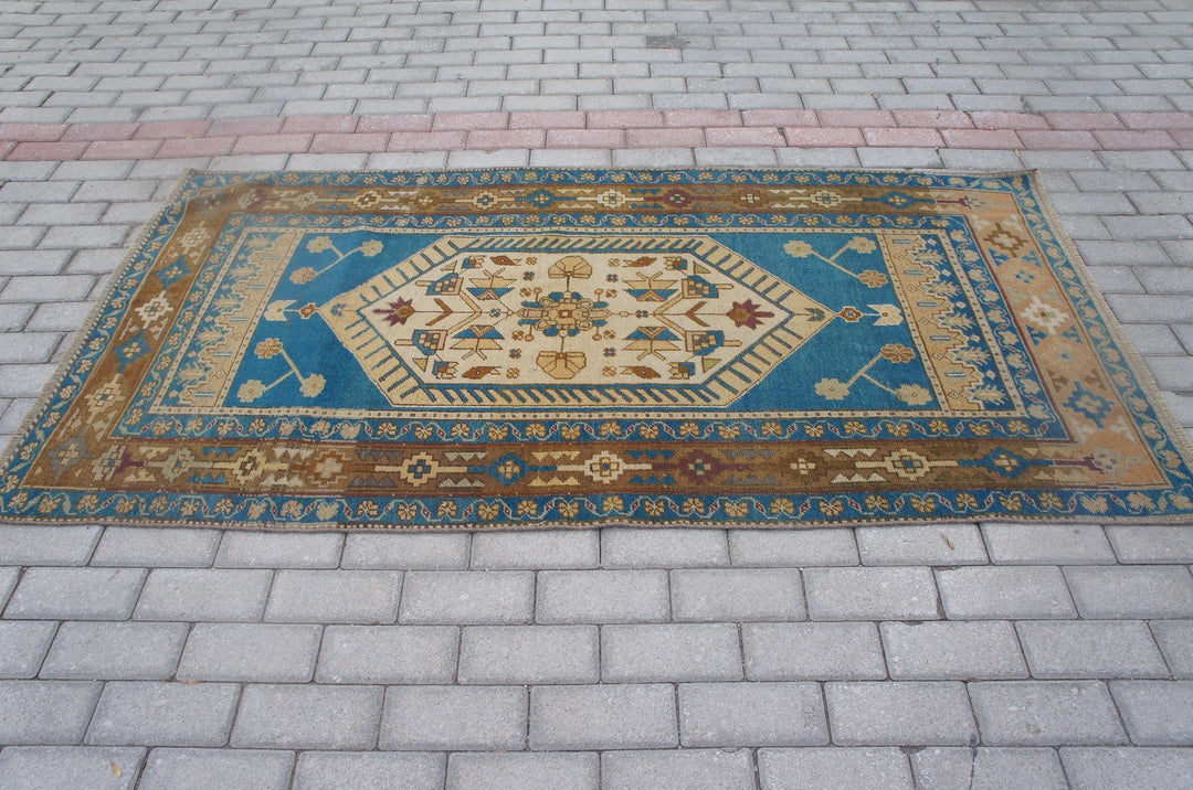 Blue Turkish Oushak Runner Rug 2'6" x 9'8" Hand-Knotted | No. WR76933