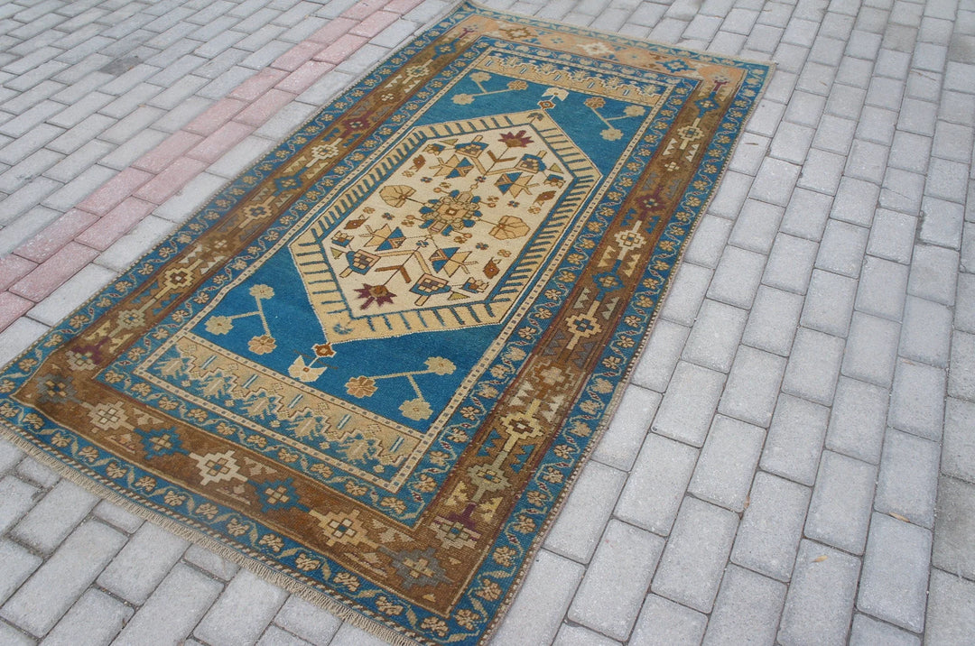 Blue Turkish Oushak Runner Rug 2'6" x 9'8" Hand-Knotted | No. WR76933