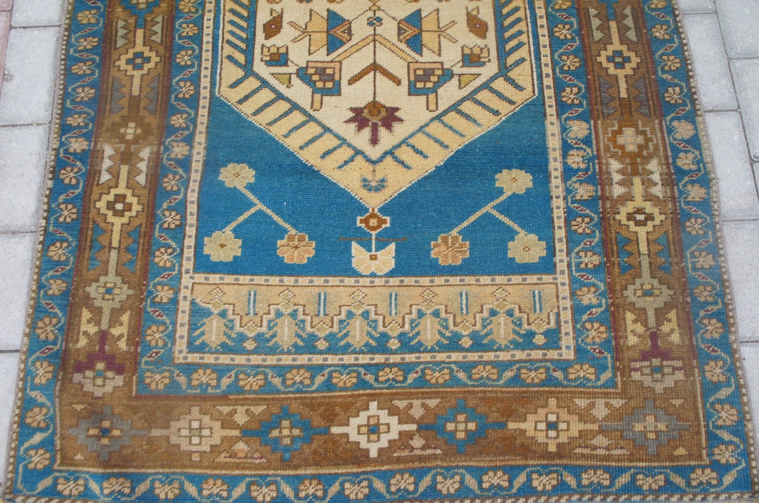 Blue Turkish Oushak Runner Rug 2'6" x 9'8" Hand-Knotted | No. WR76933