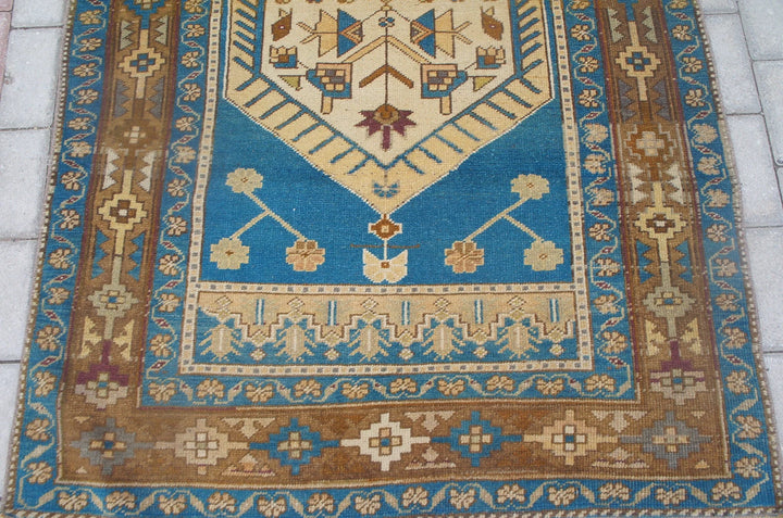 Blue Turkish Oushak Runner Rug 2'6" x 9'8" Hand-Knotted | No. WR76933