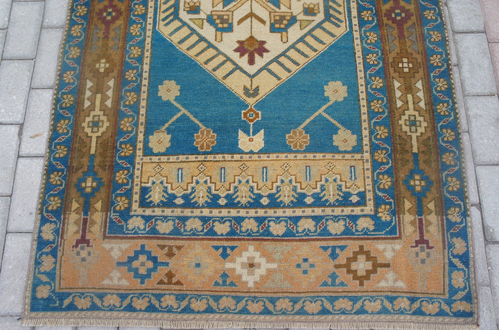 Blue Turkish Oushak Runner Rug 2'6" x 9'8" Hand-Knotted | No. WR76933