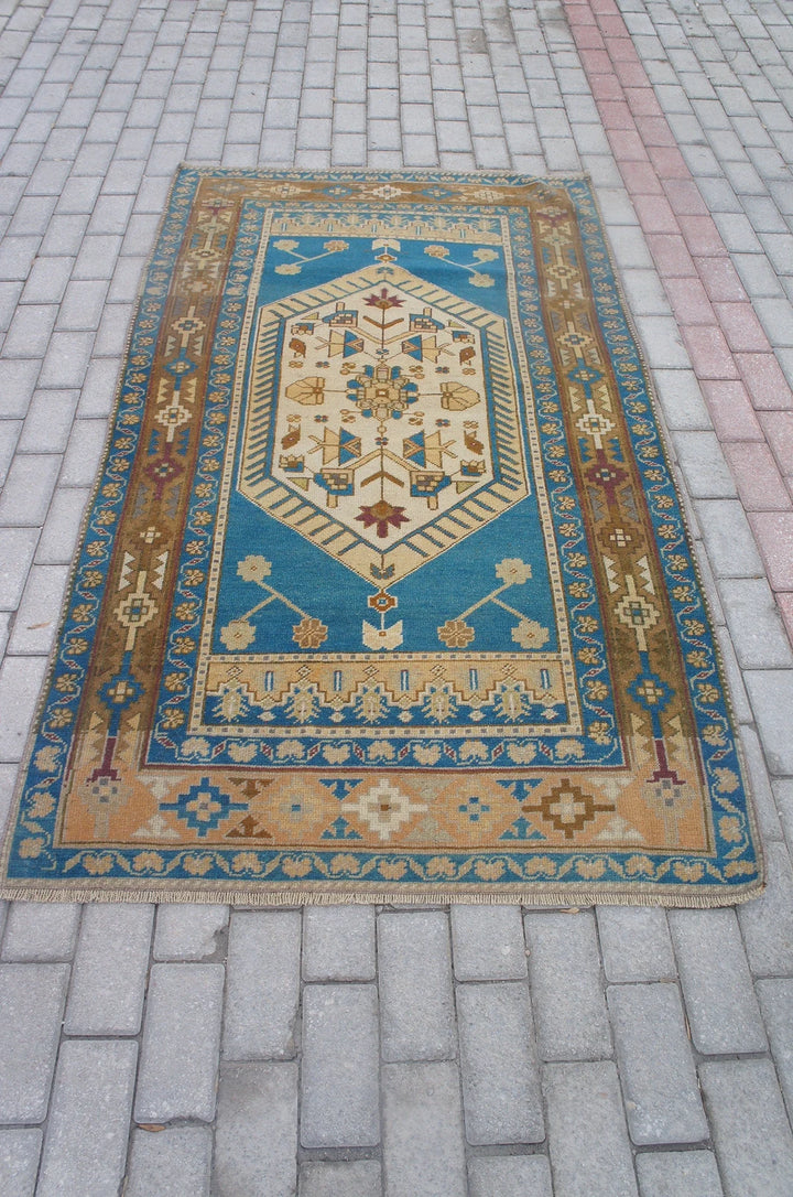 Blue Turkish Oushak Runner Rug 2'6" x 9'8" Hand-Knotted | No. WR76933