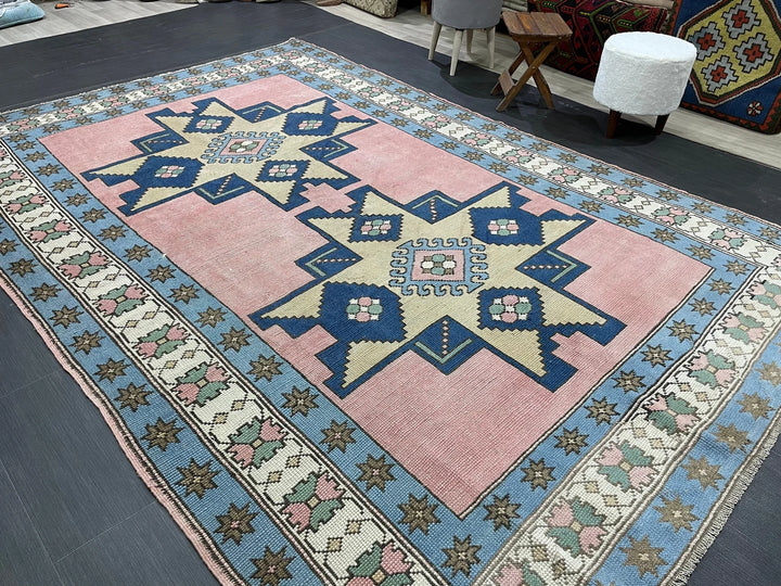 Blue Turkish Runner Rug 6' 7" x 9' 11" Hand-Knotted | No. WR77315