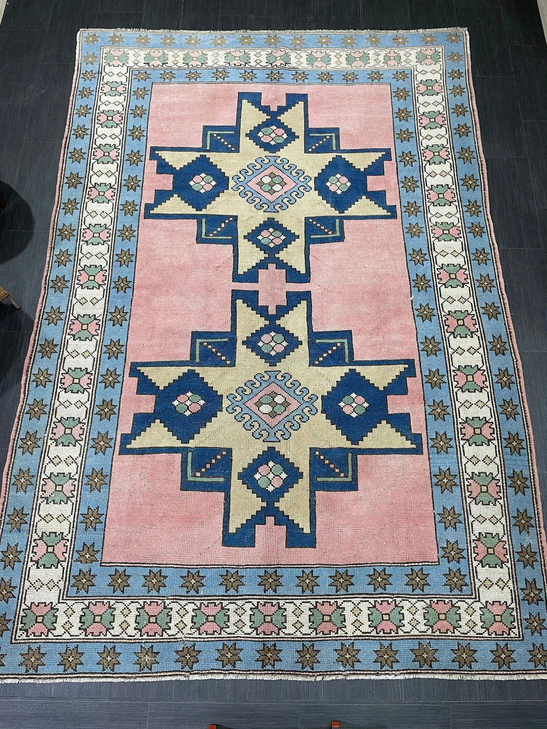 Blue Turkish Runner Rug 6' 7" x 9' 11" Hand-Knotted | No. WR77315
