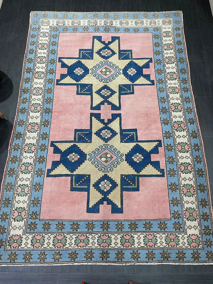 Blue Turkish Runner Rug 6' 7" x 9' 11" Hand-Knotted | No. WR77315