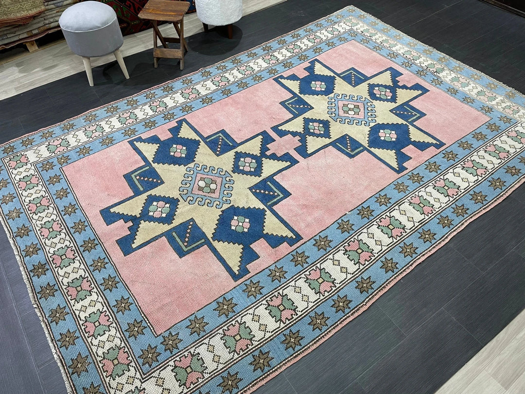 Blue Turkish Runner Rug 6' 7" x 9' 11" Hand-Knotted | No. WR77315