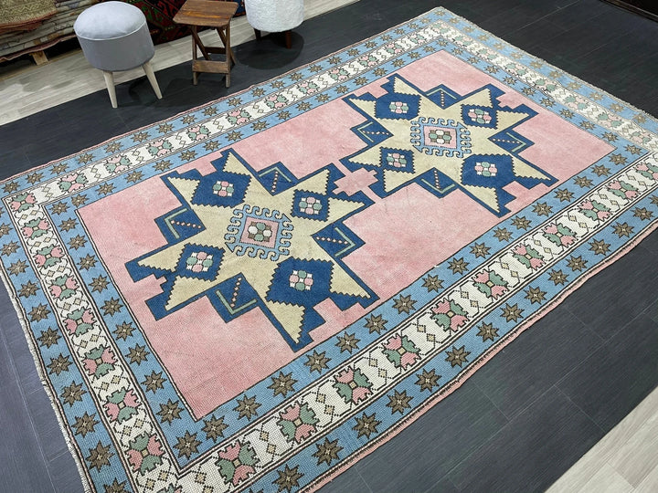 Blue Turkish Runner Rug 6' 7" x 9' 11" Hand-Knotted | No. WR77315