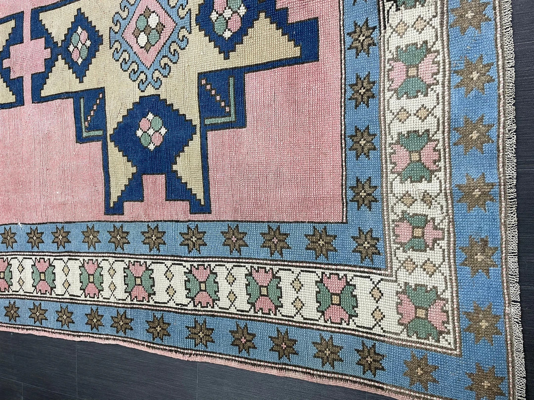 Blue Turkish Runner Rug 6' 7" x 9' 11" Hand-Knotted | No. WR77315