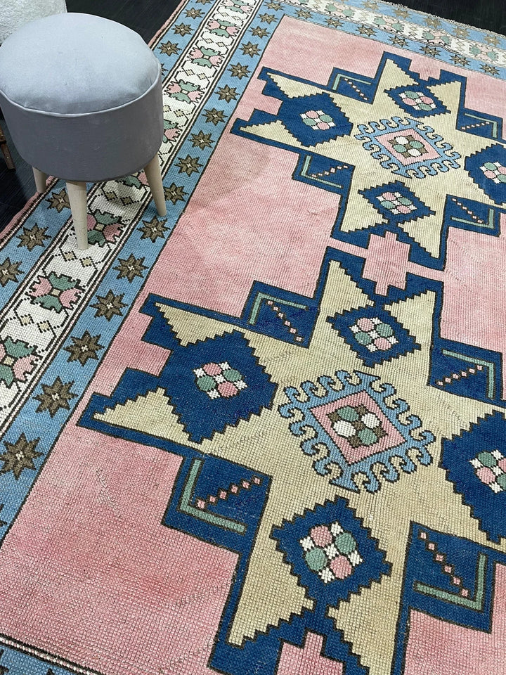 Blue Turkish Runner Rug 6' 7" x 9' 11" Hand-Knotted | No. WR77315