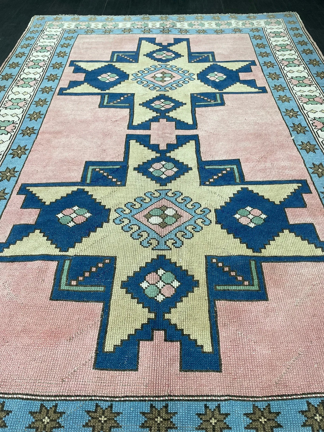 Blue Turkish Runner Rug 6' 7" x 9' 11" Hand-Knotted | No. WR77315