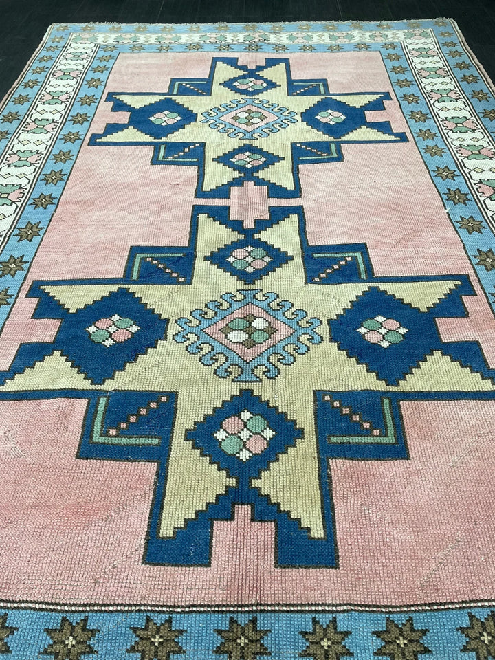 Blue Turkish Runner Rug 6' 7" x 9' 11" Hand-Knotted | No. WR77315