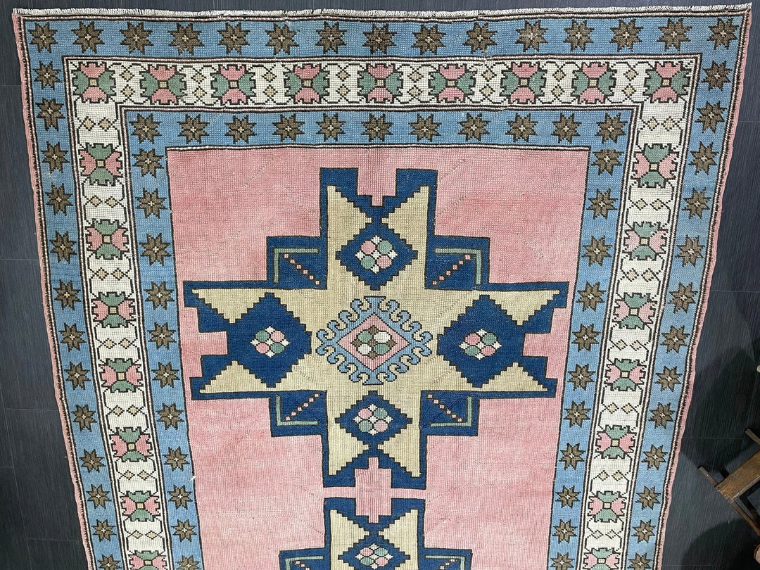 Blue Turkish Runner Rug 6' 7" x 9' 11" Hand-Knotted | No. WR77315