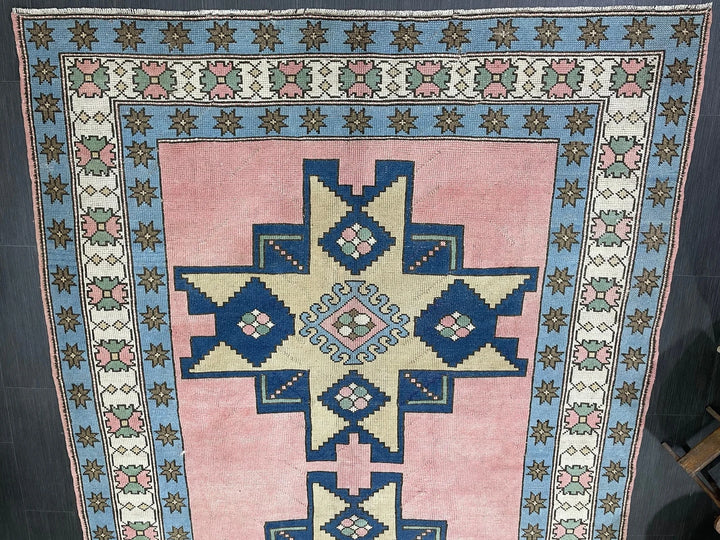 Blue Turkish Runner Rug 6' 7" x 9' 11" Hand-Knotted | No. WR77315