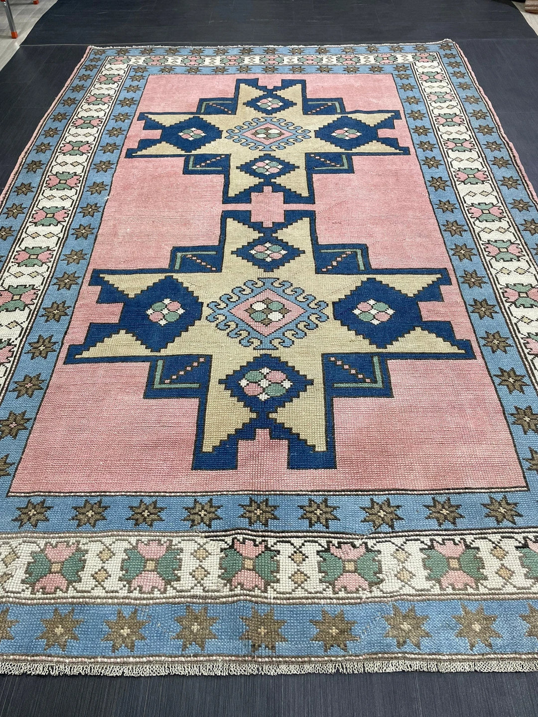 Blue Turkish Runner Rug 6' 7" x 9' 11" Hand-Knotted | No. WR77315