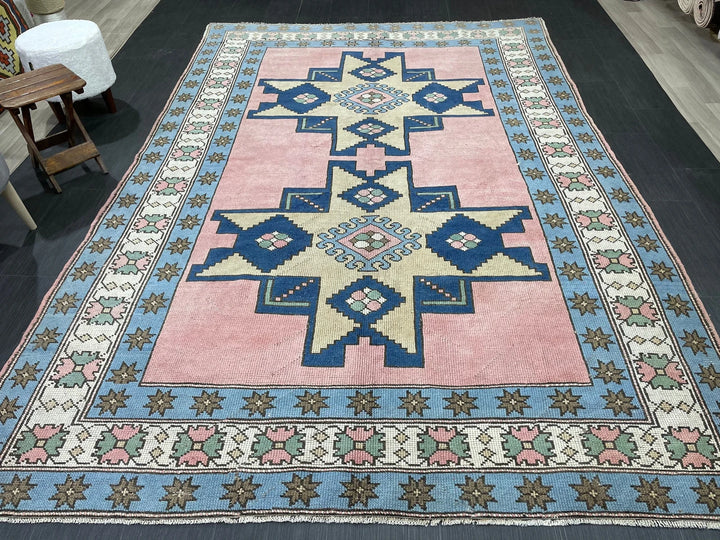 Blue Turkish Runner Rug 6' 7" x 9' 11" Hand-Knotted | No. WR77315