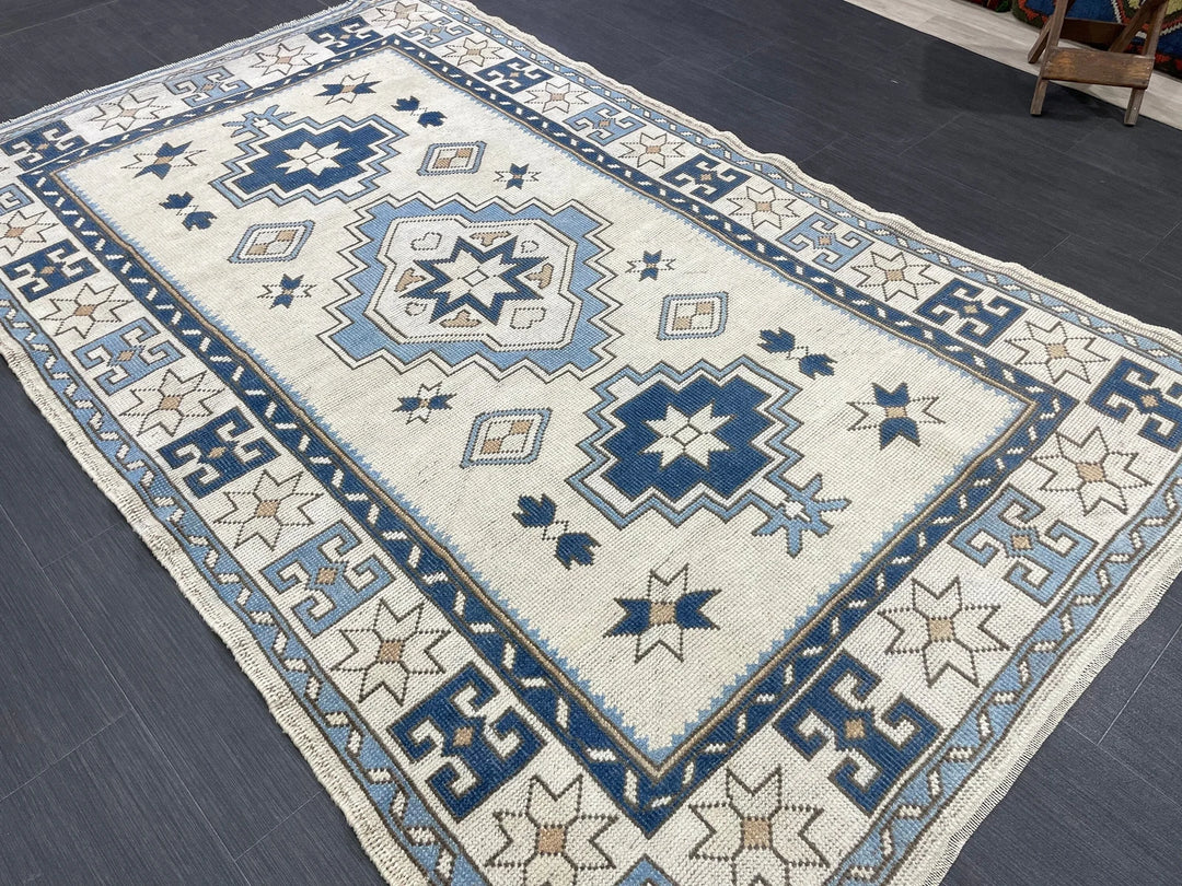 Blue Turkish Oushak Rug 4' 6" x 7' 2" Hand-Knotted | No. WR78419