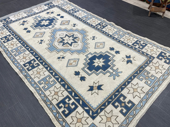Blue Turkish Oushak Rug 4' 6" x 7' 2" Hand-Knotted | No. WR78419