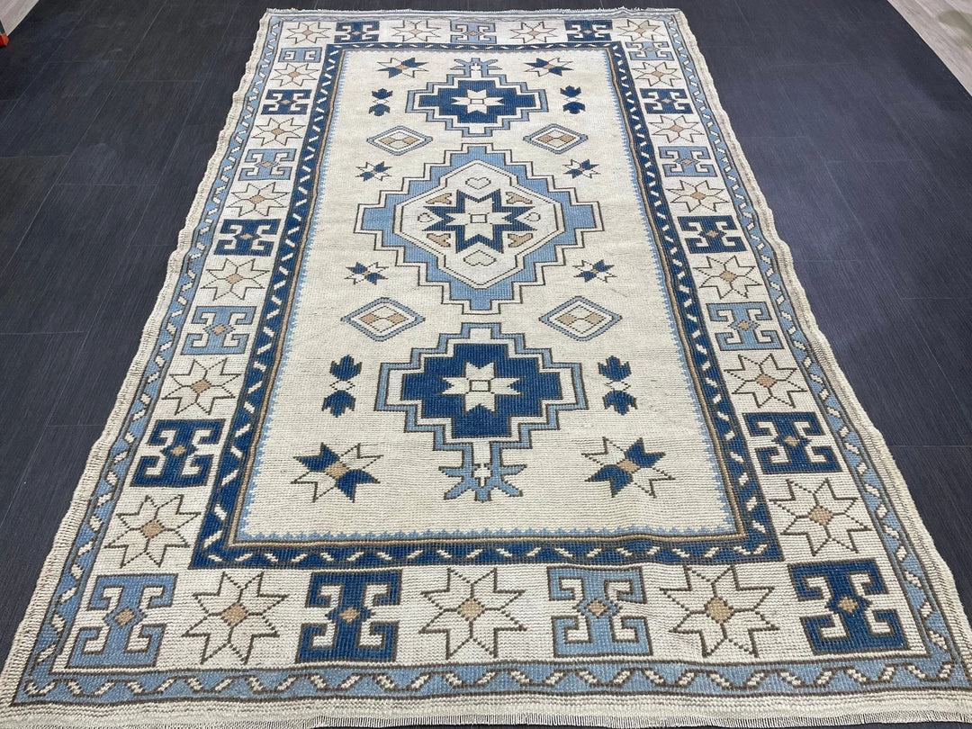 Blue Turkish Oushak Rug 4' 6" x 7' 2" Hand-Knotted | No. WR78419