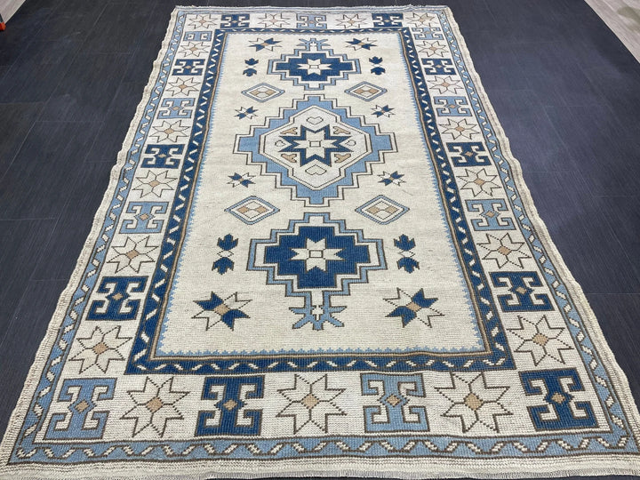 Blue Turkish Oushak Rug 4' 6" x 7' 2" Hand-Knotted | No. WR78419