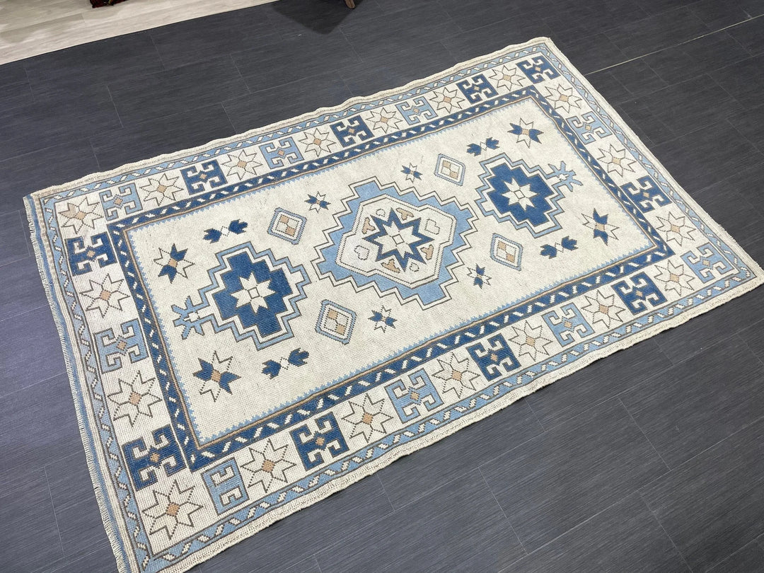 Blue Turkish Oushak Rug 4' 6" x 7' 2" Hand-Knotted | No. WR78419