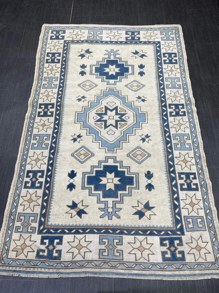 Blue Turkish Oushak Rug 4' 6" x 7' 2" Hand-Knotted | No. WR78419