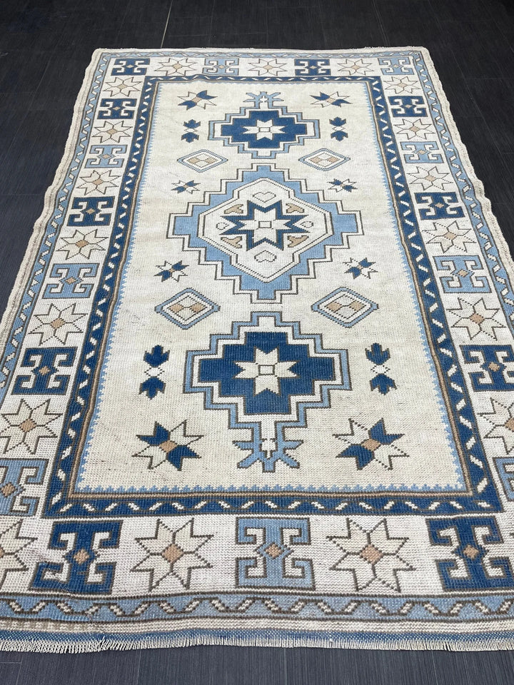 Blue Turkish Oushak Rug 4' 6" x 7' 2" Hand-Knotted | No. WR78419