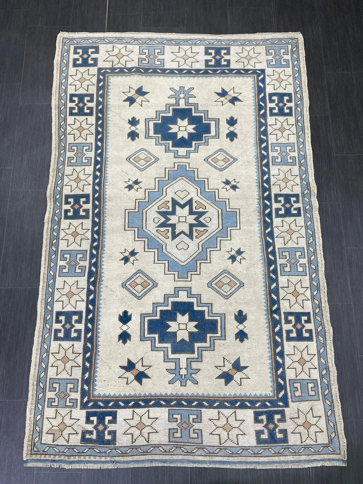 Blue Turkish Oushak Rug 4' 6" x 7' 2" Hand-Knotted | No. WR78419