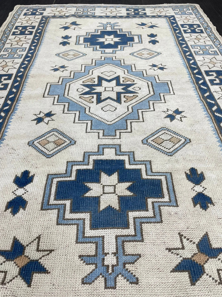 Blue Turkish Oushak Rug 4' 6" x 7' 2" Hand-Knotted | No. WR78419