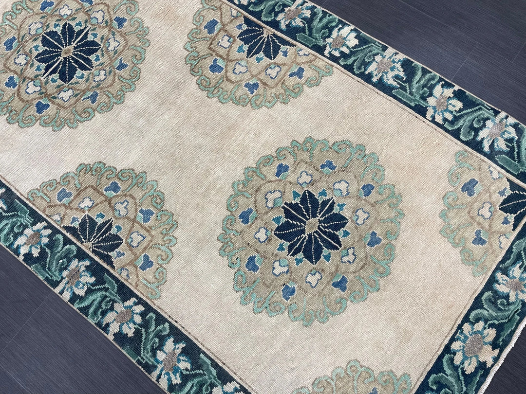 Green Turkish Runner Rug 4' 1" x 11' 3" Hand-Knotted | No. WR78752