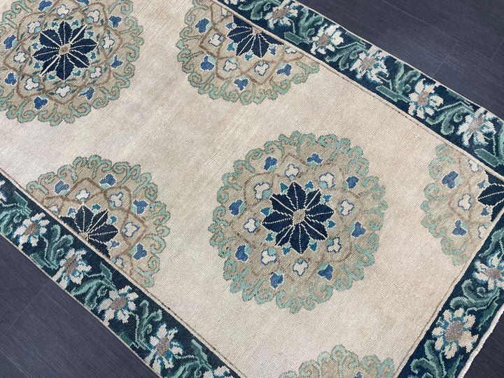 Green Turkish Runner Rug 4' 1" x 11' 3" Hand-Knotted | No. WR78752