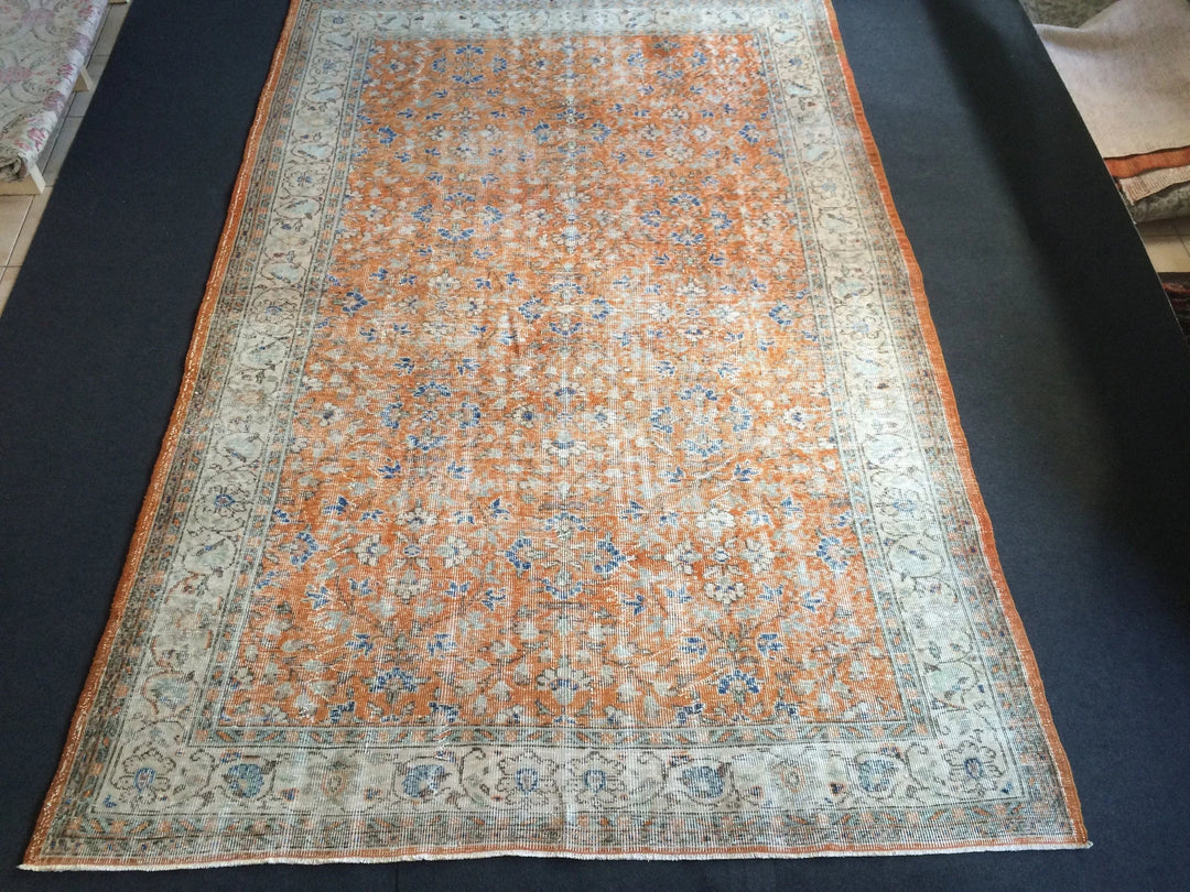 Orange Turkish Oushak Rug 6' 7" x 9' 7" Hand-Knotted | No. WR78757