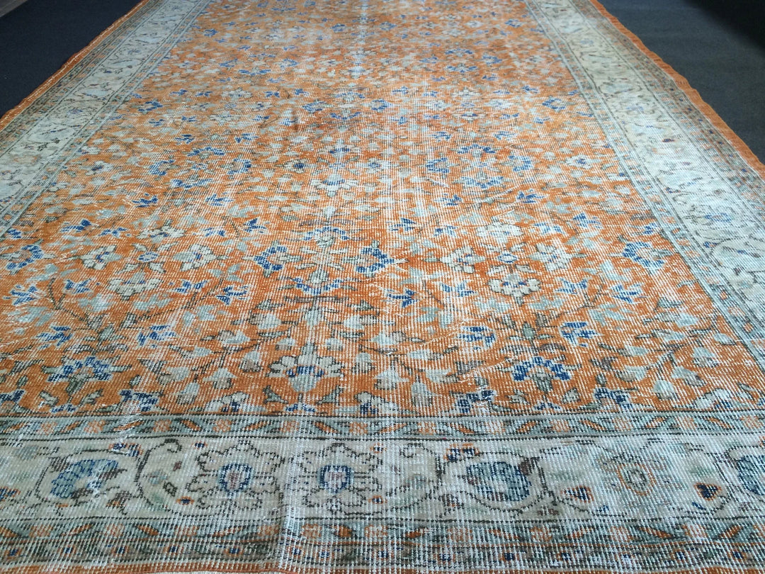 Orange Turkish Oushak Rug 6' 7" x 9' 7" Hand-Knotted | No. WR78757
