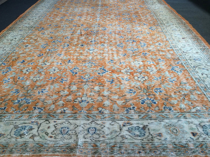 Orange Turkish Oushak Rug 6' 7" x 9' 7" Hand-Knotted | No. WR78757