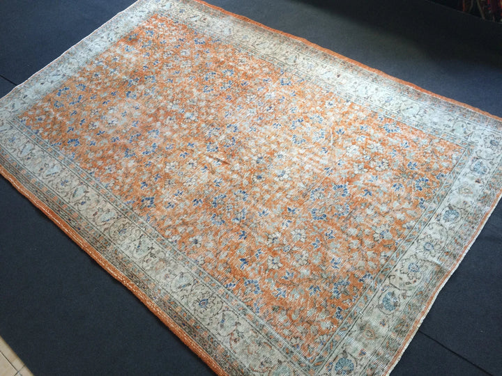 Orange Turkish Oushak Rug 6' 7" x 9' 7" Hand-Knotted | No. WR78757
