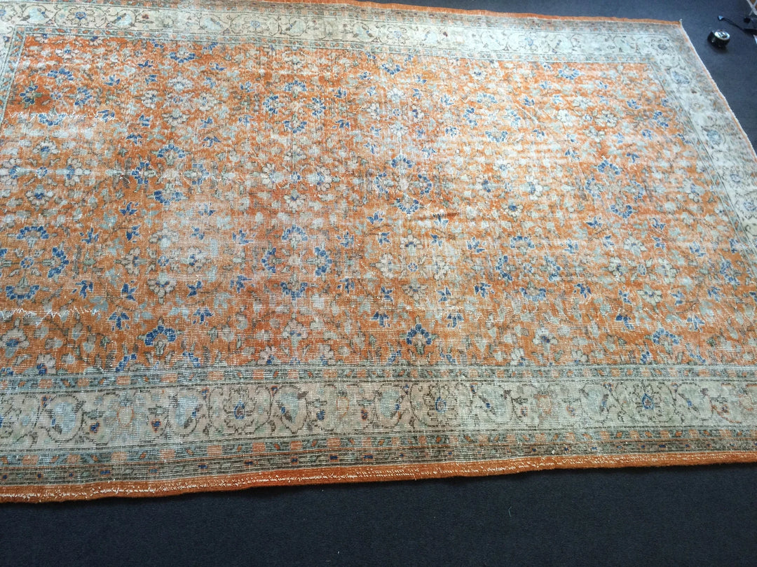 Orange Turkish Oushak Rug 6' 7" x 9' 7" Hand-Knotted | No. WR78757