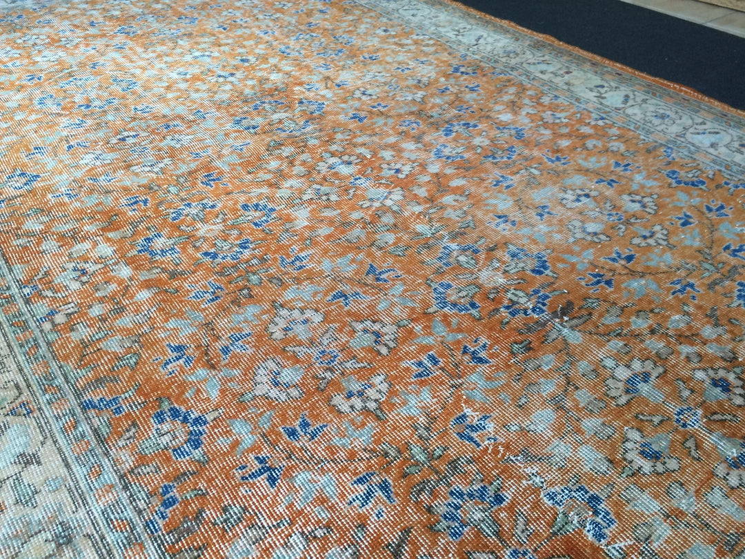 Orange Turkish Oushak Rug 6' 7" x 9' 7" Hand-Knotted | No. WR78757