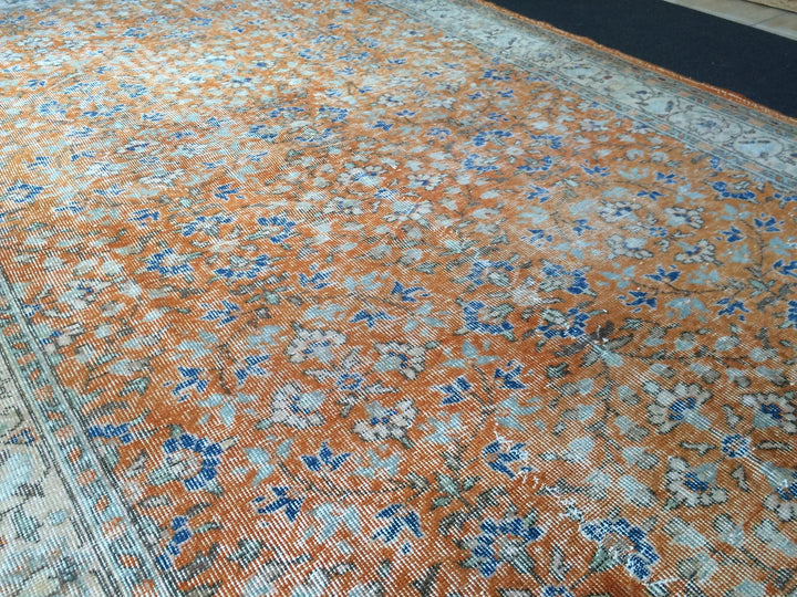 Orange Turkish Oushak Rug 6' 7" x 9' 7" Hand-Knotted | No. WR78757