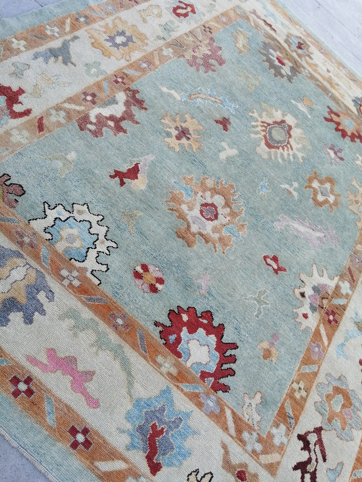 Blue Turkish Runner Rug 9' 6" x 11' 11" Hand-Knotted | No. WR79053