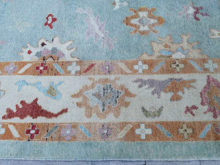Blue Turkish Runner Rug 9' 6" x 11' 11" Hand-Knotted | No. WR79053