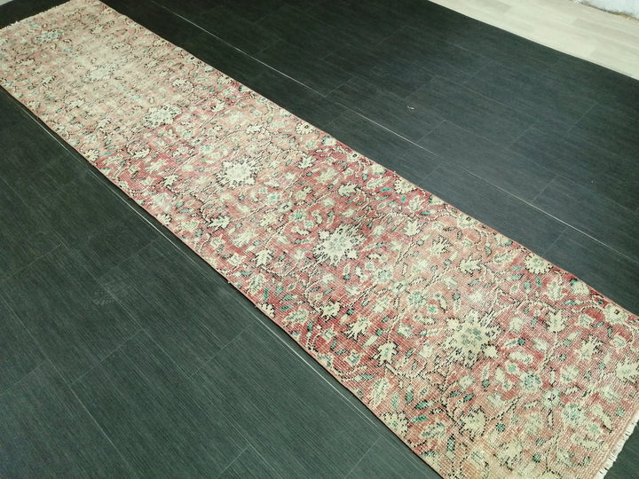 Beige Turkish Distressed Runner Rug 2' 6" x 10' 8" Hand-Knotted | No. WR79162