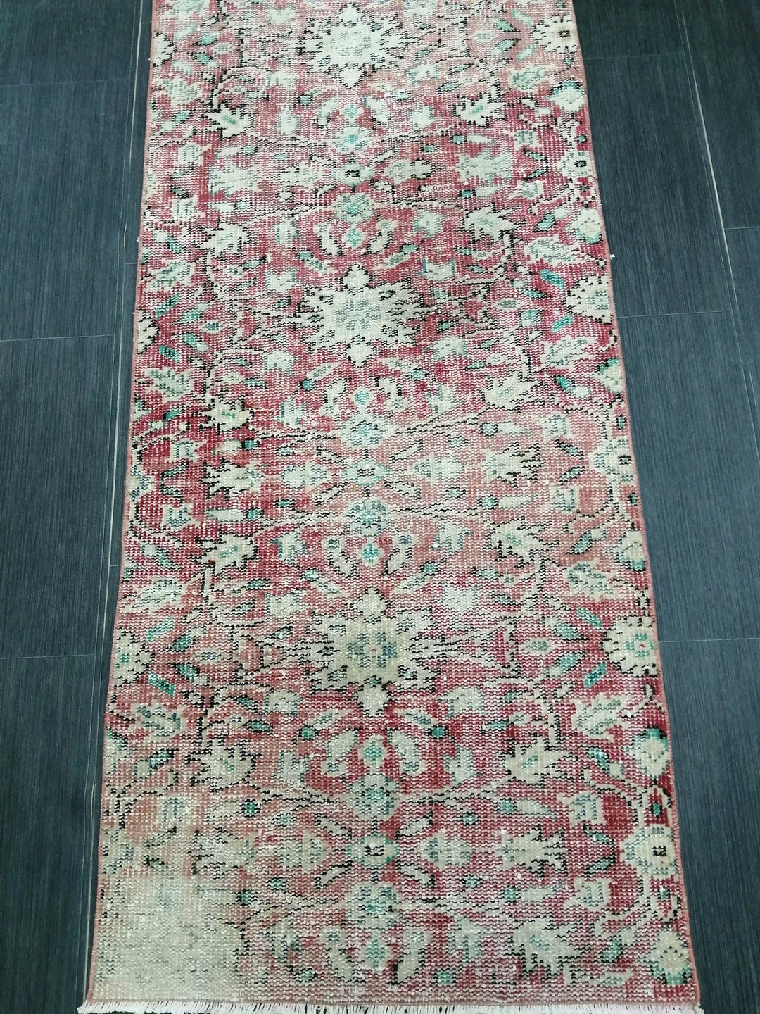 Beige Turkish Distressed Runner Rug 2' 6" x 10' 8" Hand-Knotted | No. WR79162