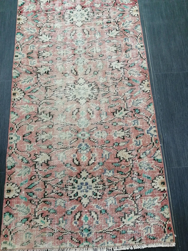 Beige Turkish Distressed Runner Rug 2' 6" x 10' 8" Hand-Knotted | No. WR79162
