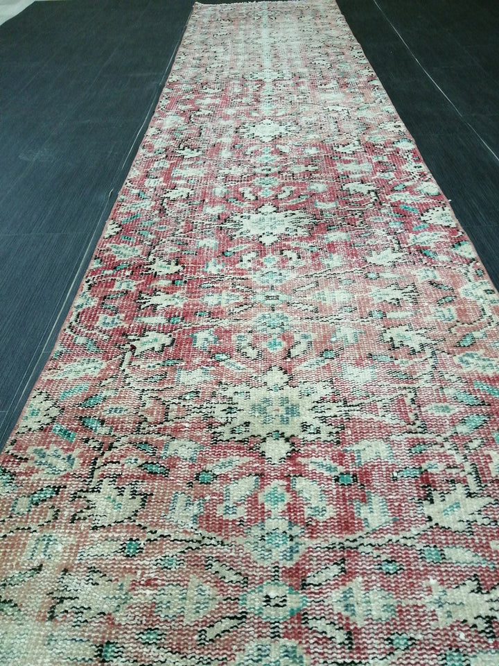 Beige Turkish Distressed Runner Rug 2' 6" x 10' 8" Hand-Knotted | No. WR79162
