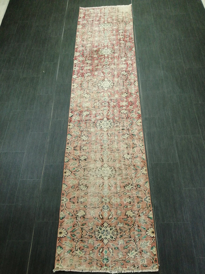 Beige Turkish Distressed Runner Rug 2' 6" x 10' 8" Hand-Knotted | No. WR79162