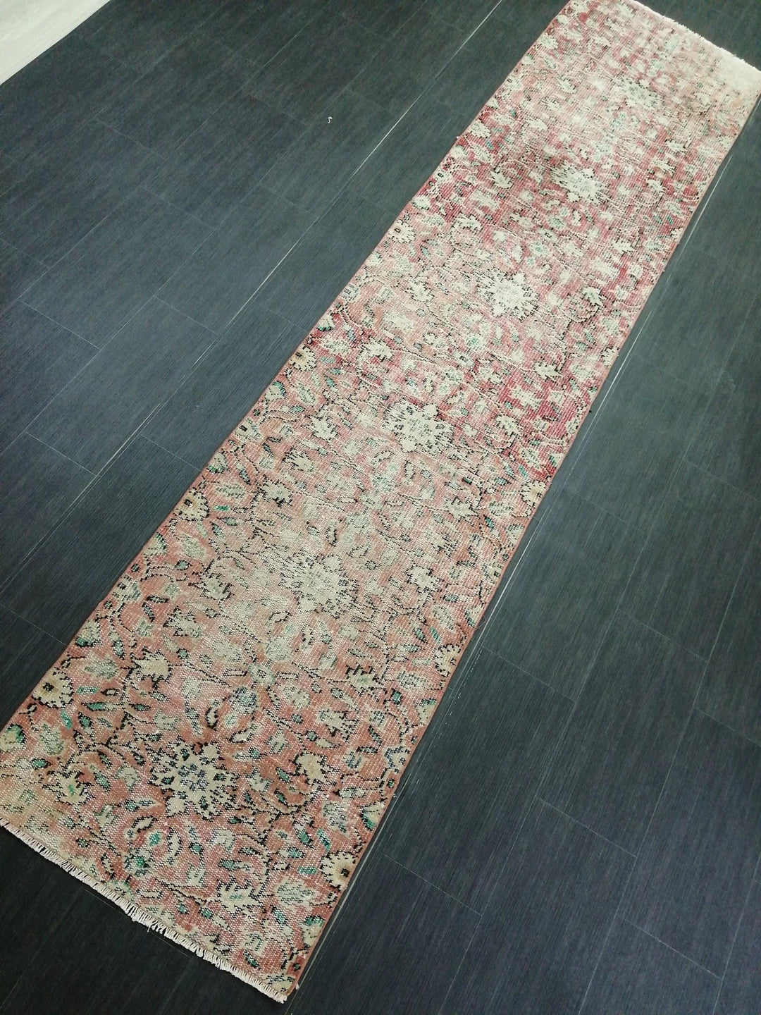 Beige Turkish Distressed Runner Rug 2' 6" x 10' 8" Hand-Knotted | No. WR79162