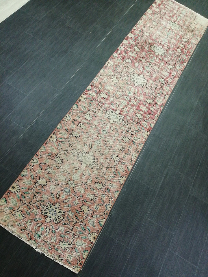 Beige Turkish Distressed Runner Rug 2' 6" x 10' 8" Hand-Knotted | No. WR79162