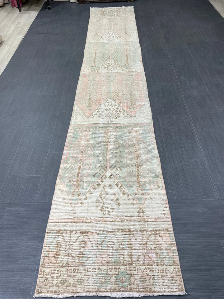 Tan Turkish Runner Rug 2' 4" x 13' 7" Hand-Knotted | No. WR79412