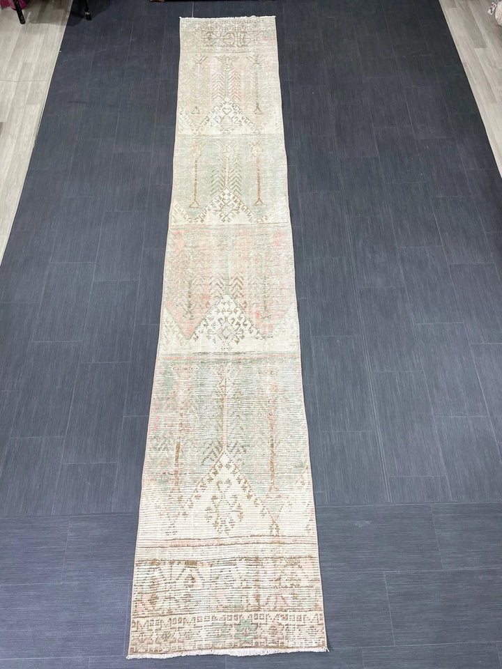 Tan Turkish Runner Rug 2' 4" x 13' 7" Hand-Knotted | No. WR79412
