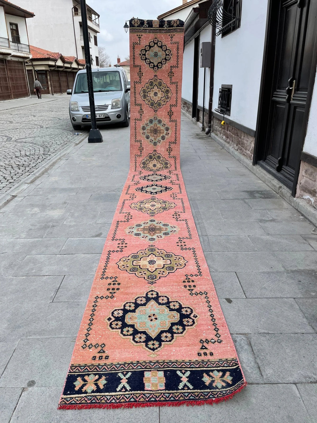Pink Turkish Runner Rug 2' 8" x 20' 4" Hand-Knotted | No. WR79426