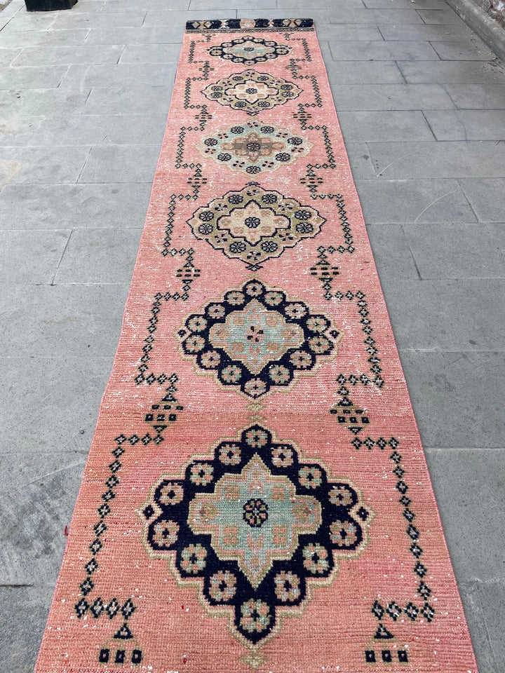 Pink Turkish Runner Rug 2' 8" x 20' 4" Hand-Knotted | No. WR79426